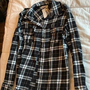 navy blue and white plaid shirt